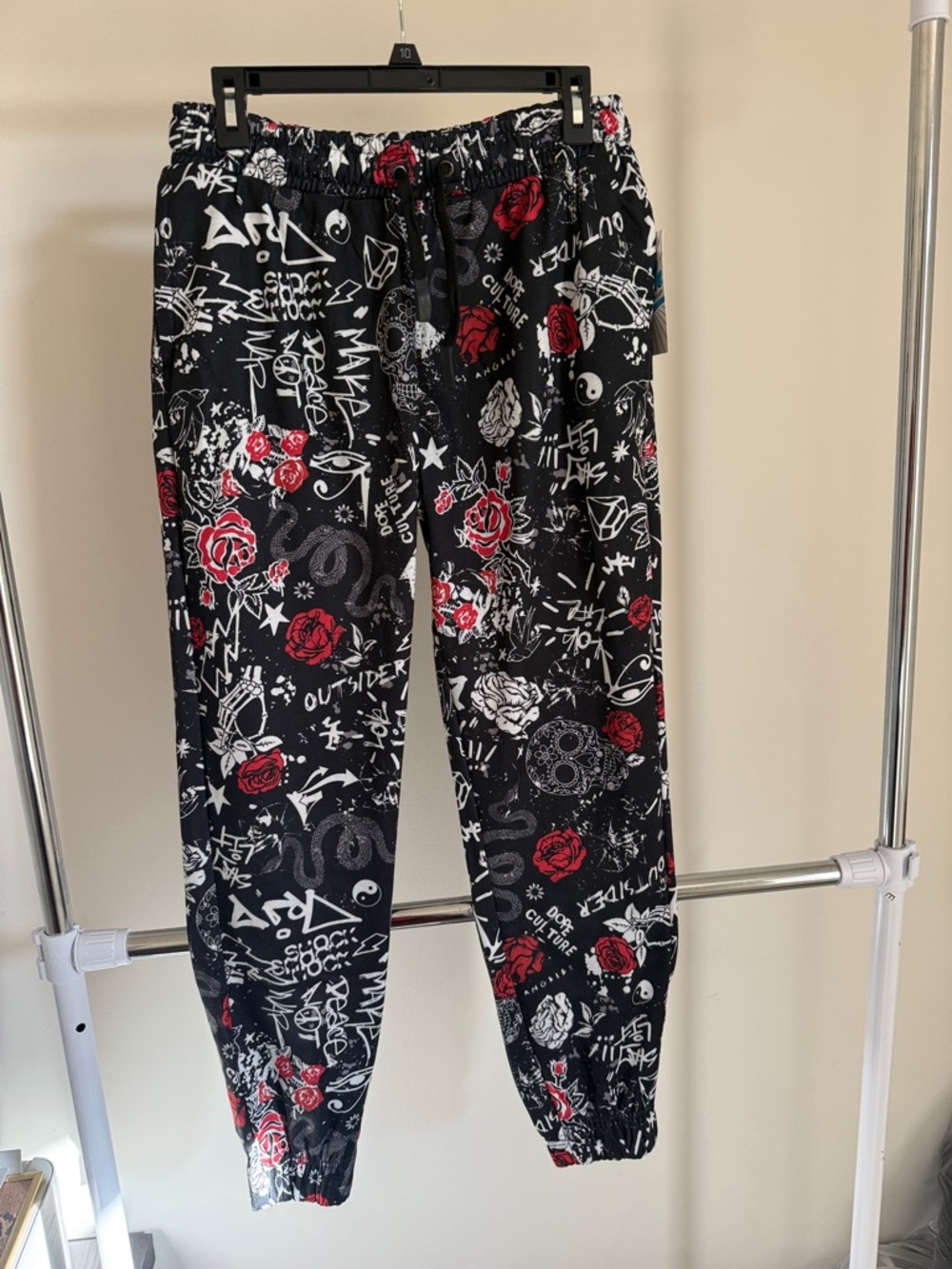Graphic Rose Print Black Jogger Pants